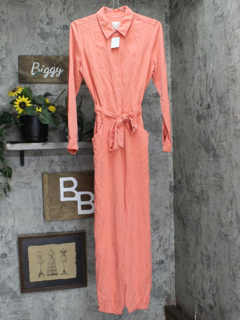 Guess Pink Button Up Neva Utility Jumpsuit W2Ga25Wdx72 Salmon S Sz S